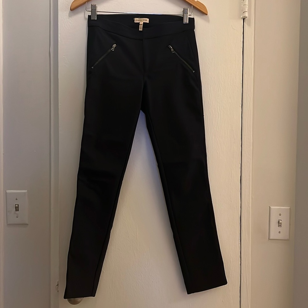 Rebecca Taylor AvaTechy slim deepnavy tuxedo cigarettepant blackribbon side sz 0
